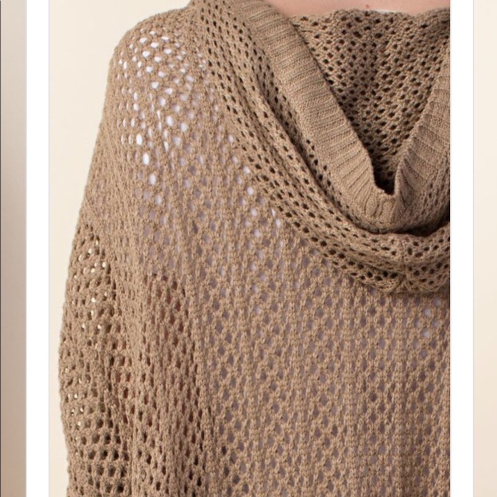 Oversized Mocha Hooded Open Knit - Picture 3 of 4